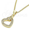 Oro Laminado Pendant Necklace, Gold Filled Style Heart Design, with White Micro Pave, Polished, Golden Finish, 04.156.0344.20