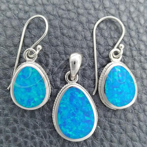 Sterling Silver Earring and Pendant Adult Set, with Bermuda Blue Opal, Polished, Silver Finish, 10.391.0005