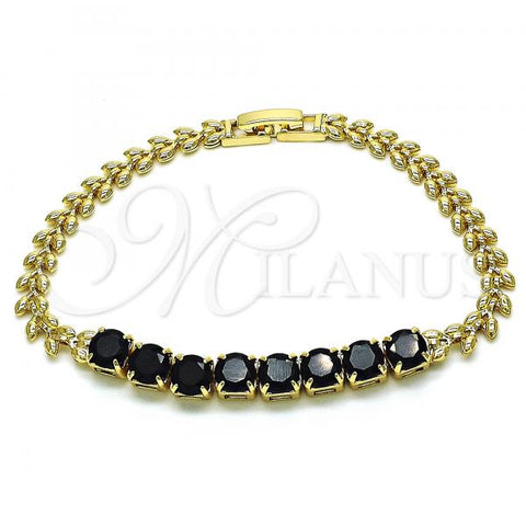 Oro Laminado Fancy Bracelet, Gold Filled Style Leaf Design, with Black Cubic Zirconia, Polished, Golden Finish, 03.283.0276.07