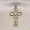 Oro Laminado Fancy Pendant, Gold Filled Style Cross Design, with White Cubic Zirconia and White Micro Pave, Polished, Golden Finish, 05.341.0101