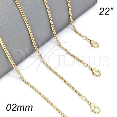Oro Laminado Basic Necklace, Gold Filled Style Miami Cuban Design, Polished, Golden Finish, 04.213.0157.22