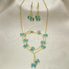 Oro Laminado Earring and Pendant Children Set, Gold Filled Style Butterfly Design, with White Crystal, Turquoise Enamel Finish, Golden Finish, 06.60.0004
