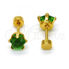 Stainless Steel Stud Earring, Star Design, with Green Cubic Zirconia, Polished, Golden Finish, 02.271.0006.8