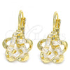 Oro Laminado Leverback Earring, Gold Filled Style Flower Design, with White Cubic Zirconia, Polished, Golden Finish, 02.210.0214