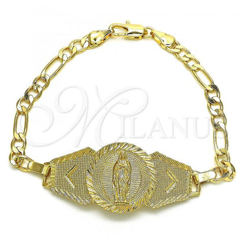 Oro Laminado Fancy Bracelet, Gold Filled Style Guadalupe Design, Polished, Golden Finish, 03.351.0035.07