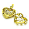 Oro Laminado Locket Pendant, Gold Filled Style Heart and Love Design, with White Micro Pave, Polished, Golden Finish, 05.341.0077