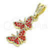 Oro Laminado Fancy Pendant, Gold Filled Style Butterfly Design, with Garnet Crystal, Polished, Golden Finish, 05.351.0187