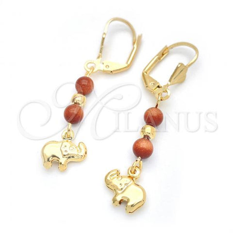 Oro Laminado Dangle Earring, Gold Filled Style Elephant and Ball Design, Polished, Golden Finish, 02.02.0499