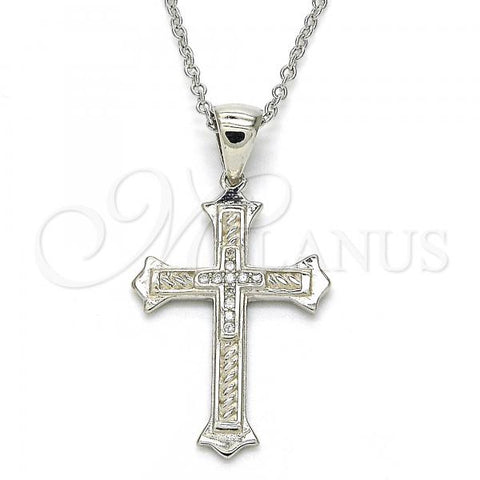 Sterling Silver Pendant Necklace, Cross Design, with White Micro Pave, Polished, Rhodium Finish, 04.336.0117.16