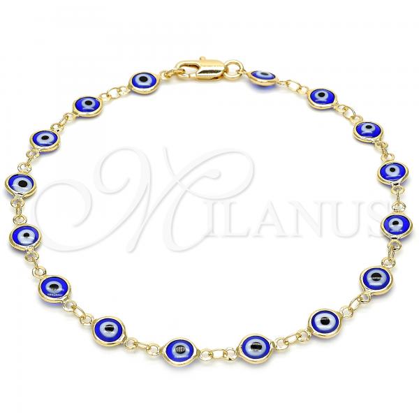 Oro Laminado Fancy Anklet, Gold Filled Style Greek Key Design, Blue Resin Finish, Golden Finish, 5.039.005.1.10