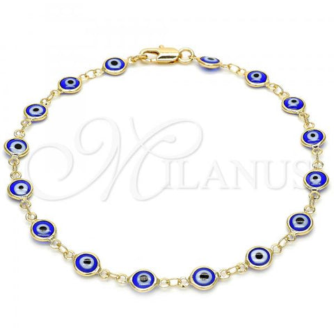 Oro Laminado Fancy Anklet, Gold Filled Style Greek Key Design, Blue Resin Finish, Golden Finish, 5.039.005.1.10