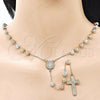 Oro Laminado Medium Rosary, Gold Filled Style San Benito and Crucifix Design, with White Cubic Zirconia, Diamond Cutting Finish, Tricolor, 09.253.0085.26