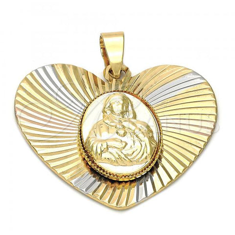 Oro Laminado Religious Pendant, Gold Filled Style Sagrado Corazon de Maria Design, Diamond Cutting Finish, Tricolor, 5.194.020