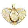 Oro Laminado Religious Pendant, Gold Filled Style Sagrado Corazon de Maria Design, Diamond Cutting Finish, Tricolor, 5.194.020