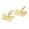 Oro Laminado Dangle Earring, Gold Filled Style Butterfly Design, Diamond Cutting Finish, Golden Finish, 5.078.012