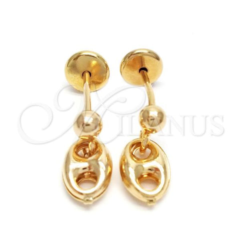 Oro Laminado Stud Earring, Gold Filled Style Puff Mariner Design, Turquoise Polished, Golden Finish, 02.58.0017