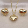 Oro Laminado Earring and Pendant Adult Set, Gold Filled Style Heart and Hollow Design, Polished, Golden Finish, 10.163.0009