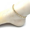Oro Laminado Fancy Anklet, Gold Filled Style Puff Mariner Design, Polished, Golden Finish, 04.63.1310.10