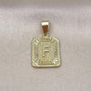 Oro Laminado Fancy Pendant, Gold Filled Style Initials Design, Diamond Cutting Finish, Golden Finish, 05.411.0057