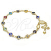 Oro Laminado Bracelet Rosary, Gold Filled Style Guadalupe and Crucifix Design, Multicolor Resin Finish, Golden Finish, 09.63.0107.1.08