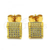 Oro Laminado Stud Earring, Gold Filled Style with White Micro Pave, Polished, Golden Finish, 02.344.0020