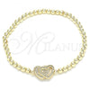 Oro Laminado Fancy Bracelet, Gold Filled Style Expandable Bead and Heart Design, with White Cubic Zirconia, Polished, Golden Finish, 03.299.0035.07