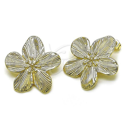 Oro Laminado Stud Earring, Gold Filled Style Flower Design, Diamond Cutting Finish, Golden Finish, 02.428.0023