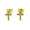 Oro Laminado Stud Earring, Gold Filled Style Cross Design, with White Micro Pave, Polished, Golden Finish, 02.344.0110.1