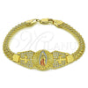 Oro Laminado Fancy Bracelet, Gold Filled Style Guadalupe and Bismark Design, with White Cubic Zirconia, Polished, Tricolor, 03.411.0039.1.08