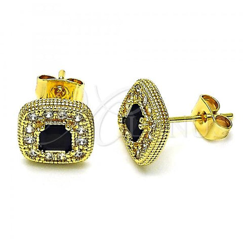 Oro Laminado Stud Earring, Gold Filled Style with Black Cubic Zirconia and White Micro Pave, Polished, Golden Finish, 02.344.0082.5