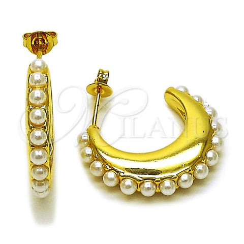 Oro Laminado Small Hoop, Gold Filled Style Ball Design, with Ivory Pearl, Polished, Golden Finish, 02.341.0242.25