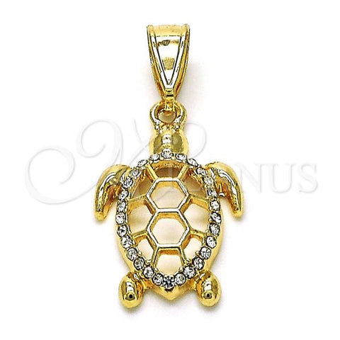 Oro Laminado Fancy Pendant, Gold Filled Style Turtle Design, with White Crystal, Polished, Golden Finish, 05.196.0001