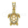 Oro Laminado Fancy Pendant, Gold Filled Style Turtle Design, with White Crystal, Polished, Golden Finish, 05.196.0001