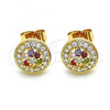 Oro Laminado Stud Earring, Gold Filled Style Flower Design, with Multicolor Cubic Zirconia, Polished, Golden Finish, 02.387.0087.1