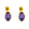 Stainless Steel Stud Earring, Teardrop Design, with Amethyst Cubic Zirconia, Polished, Golden Finish, 02.271.0023