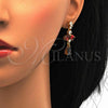 Oro Laminado Necklace and Earring, Gold Filled Style Teardrop Design, with Garnet and White Cubic Zirconia, Polished, Golden Finish, 06.221.0005.1