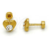 Stainless Steel Stud Earring, Heart Design, with White Crystal, Polished, Golden Finish, 02.271.0004