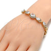 Oro Laminado Fancy Bracelet, Gold Filled Style Teardrop Design, with White Cubic Zirconia, Polished, Golden Finish, 03.221.0012.07