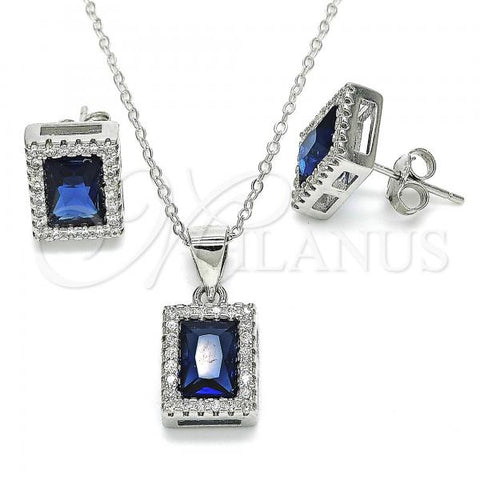 Sterling Silver Earring and Pendant Adult Set, with Sapphire Blue Cubic Zirconia and White Crystal, Polished, Rhodium Finish, 10.175.0080.2