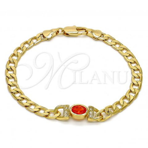 Oro Laminado Fancy Bracelet, Gold Filled Style Curb Design, with Orange Cubic Zirconia and White Crystal, Polished, Golden Finish, 03.59.0030.1.08