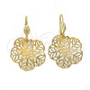 Oro Laminado Dangle Earring, Gold Filled Style Leaf Design, Polished, Golden Finish, 5.081.013