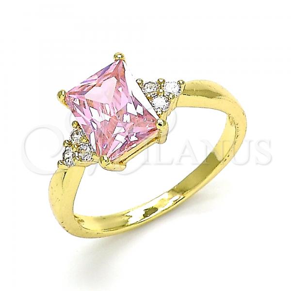 Oro Laminado Multi Stone Ring, Gold Filled Style with Pink and White Cubic Zirconia, Polished, Golden Finish, 01.210.0119.1.06