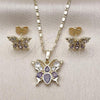 Oro Laminado Earring and Pendant Adult Set, Gold Filled Style Butterfly Design, with Amethyst and White Cubic Zirconia, Polished, Golden Finish, 10.196.0170