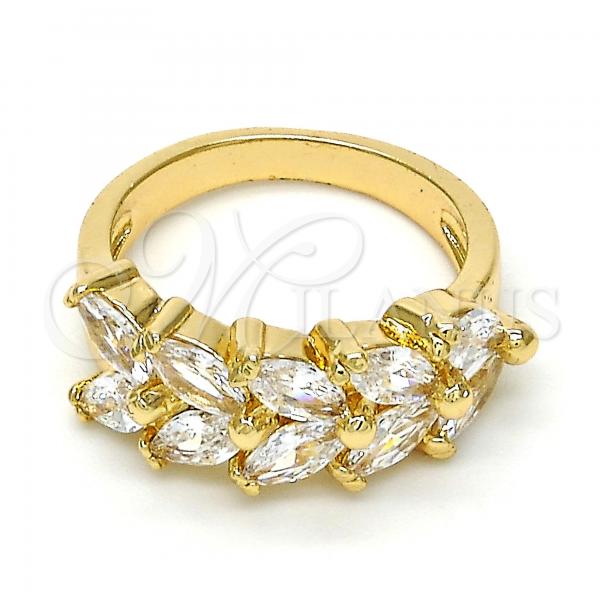 Oro Laminado Multi Stone Ring, Gold Filled Style Leaf Design, with White Cubic Zirconia, Polished, Golden Finish, 01.210.0007.08 (Size 8)
