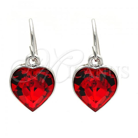 Rhodium Plated Dangle Earring, Heart Design, with Light Siam Swarovski Crystals, Polished, Rhodium Finish, 02.239.0003.3
