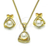 Oro Laminado Earring and Pendant Adult Set, Gold Filled Style with Ivory Pearl, Polished, Golden Finish, 10.156.0465