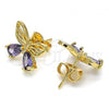 Oro Laminado Stud Earring, Gold Filled Style Butterfly Design, with Amethyst Cubic Zirconia, Polished, Golden Finish, 02.387.0007.1