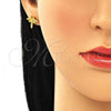 Oro Laminado Stud Earring, Gold Filled Style Dragon-Fly Design, with White Micro Pave, Polished, Golden Finish, 02.342.0073