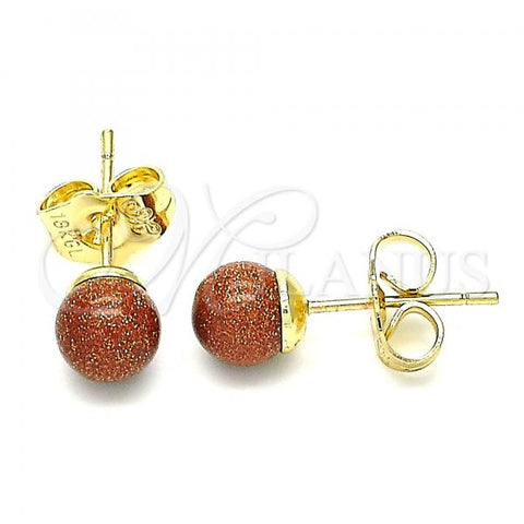 Oro Laminado Stud Earring, Gold Filled Style Ball Design, Polished, Golden Finish, 02.63.2118.4