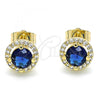 Oro Laminado Stud Earring, Gold Filled Style with Sapphire Blue Cubic Zirconia and White Micro Pave, Polished, Golden Finish, 02.344.0102